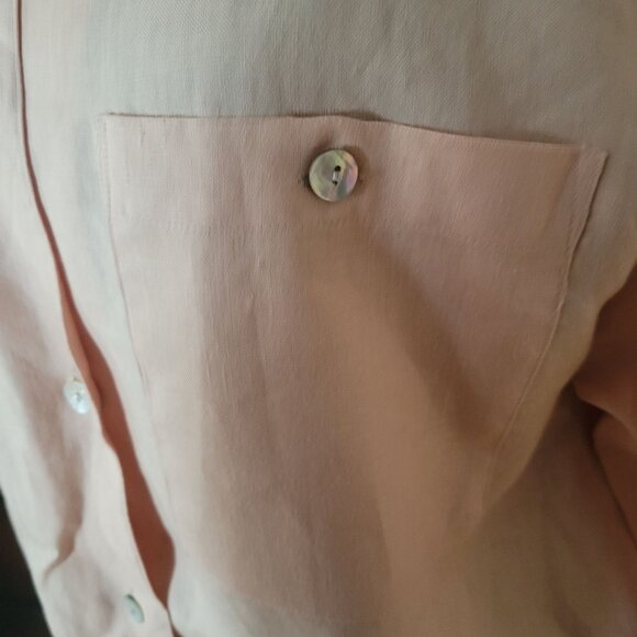 Rafaella Womens Long Sleeve Button-Up Linen Shirt Peach Size L - Picture 4 of 5